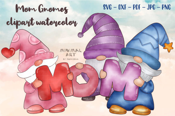 Gnomes Mom Watercolor Clipart for Crafts Graphics